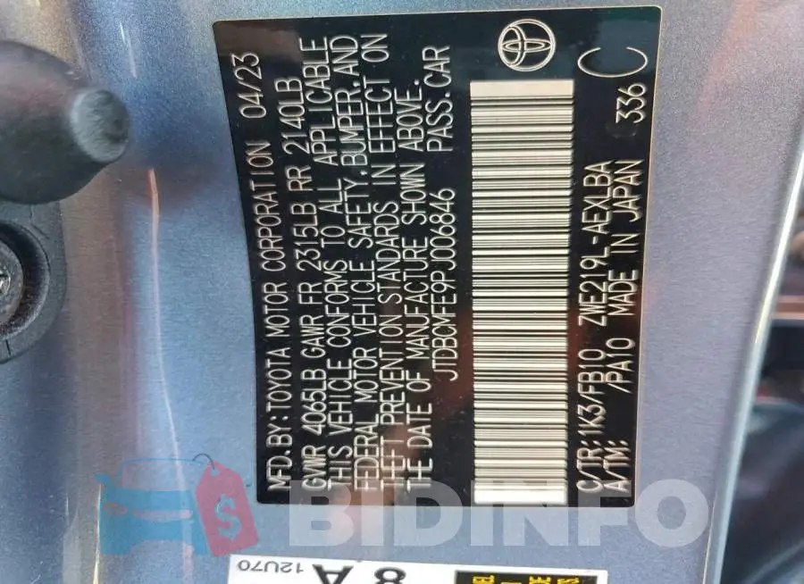 JTDBCMFE9PJ006846 Photo# 12