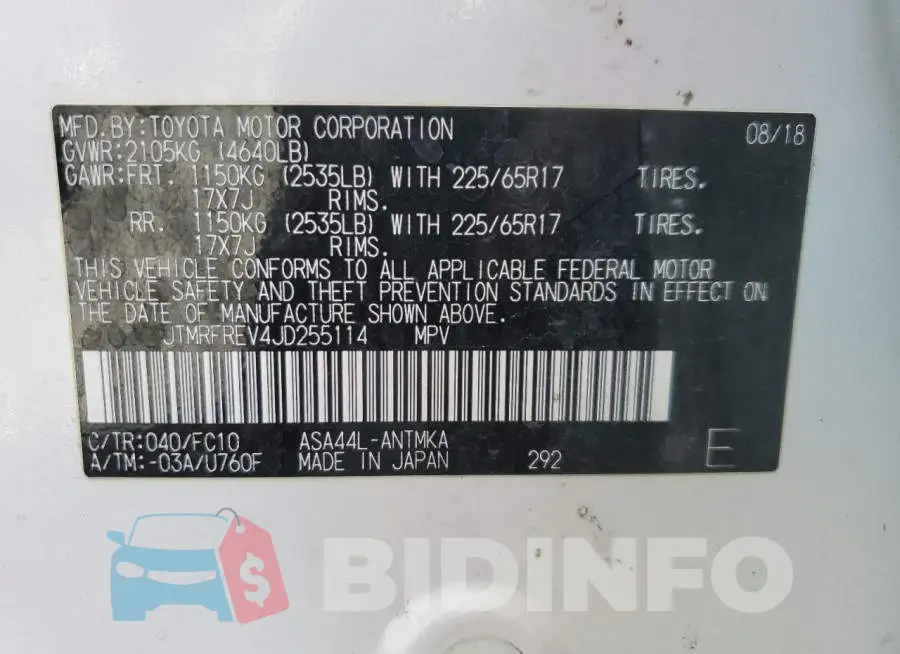 JTMRFREV4JD255114 Photo# 13
