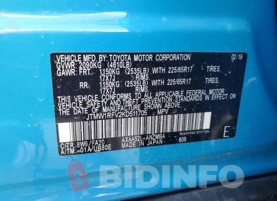 JTMW1RFV2KD511705 Photo# 13