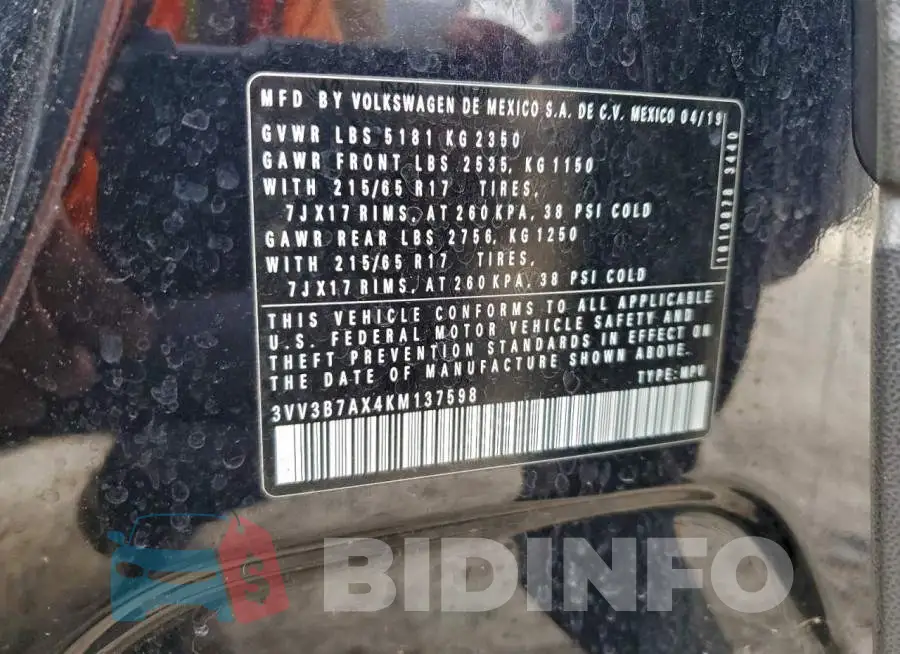 3VV3B7AX4KM137598 Photo# 13