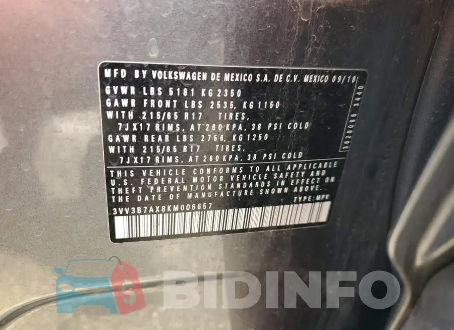 3VV3B7AX8KM006657 Photo# 13
