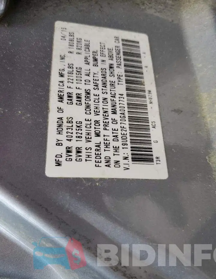 19UDE2F70GA007734 Photo# 13
