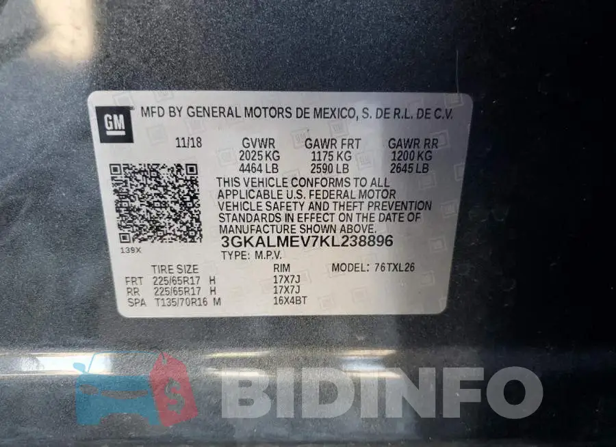 3GKALMEV7KL238896 Photo# 12