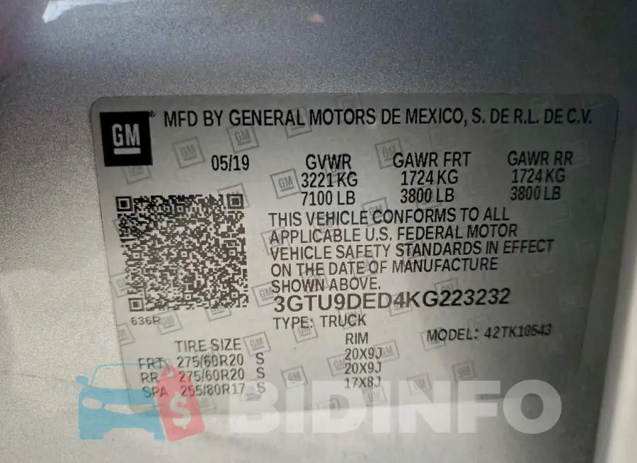 3GTU9DED4KG223232 Photo# 14