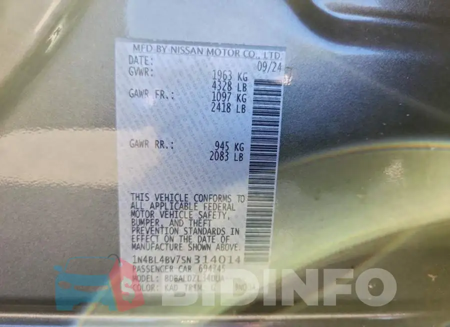 1N4BL4BV7SN314014 Photo# 12