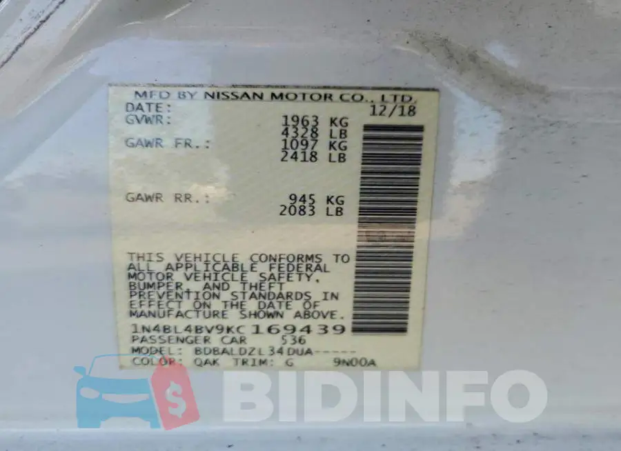 1N4BL4BV9KC169439 Photo# 12