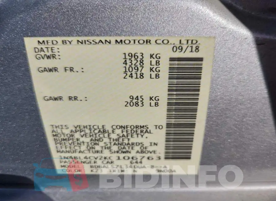 1N4BL4CV2KC106763 Photo# 13