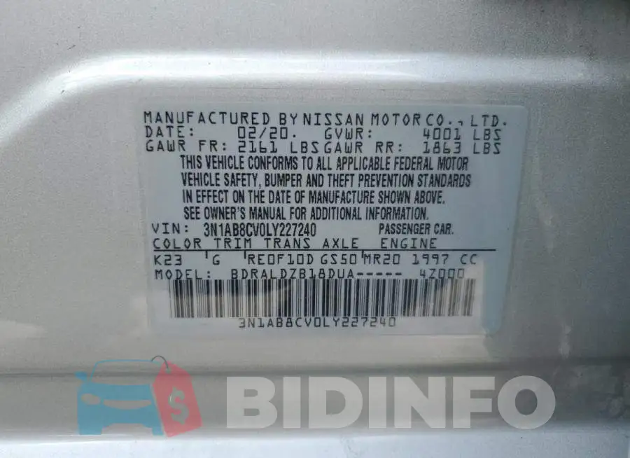 3N1AB8CV0LY227240 Photo# 12