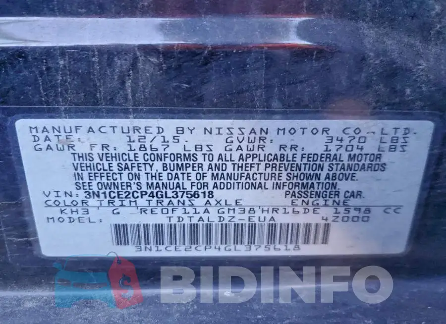 3N1CE2CP4GL375618 Photo# 12