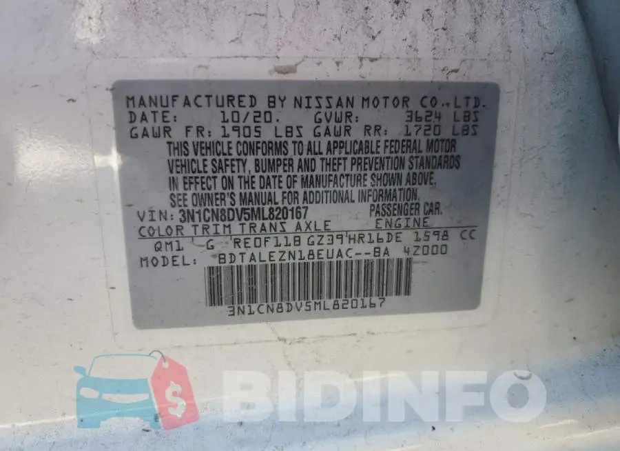 3N1CN8DV5ML820167 Photo# 12