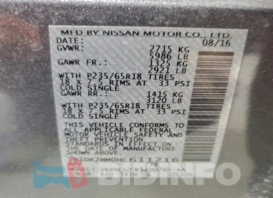 5N1DR2MM0HC611216 Photo# 14