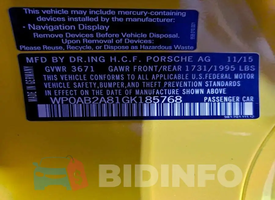 WP0AB2A81GK185768 Photo# 12