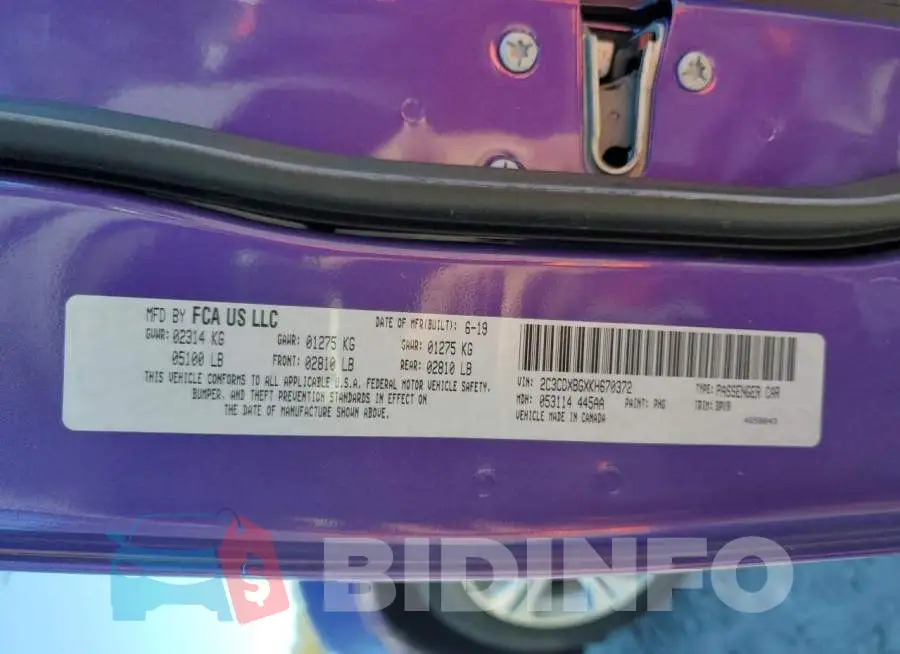 2C3CDXBGXKH670372 Photo# 13