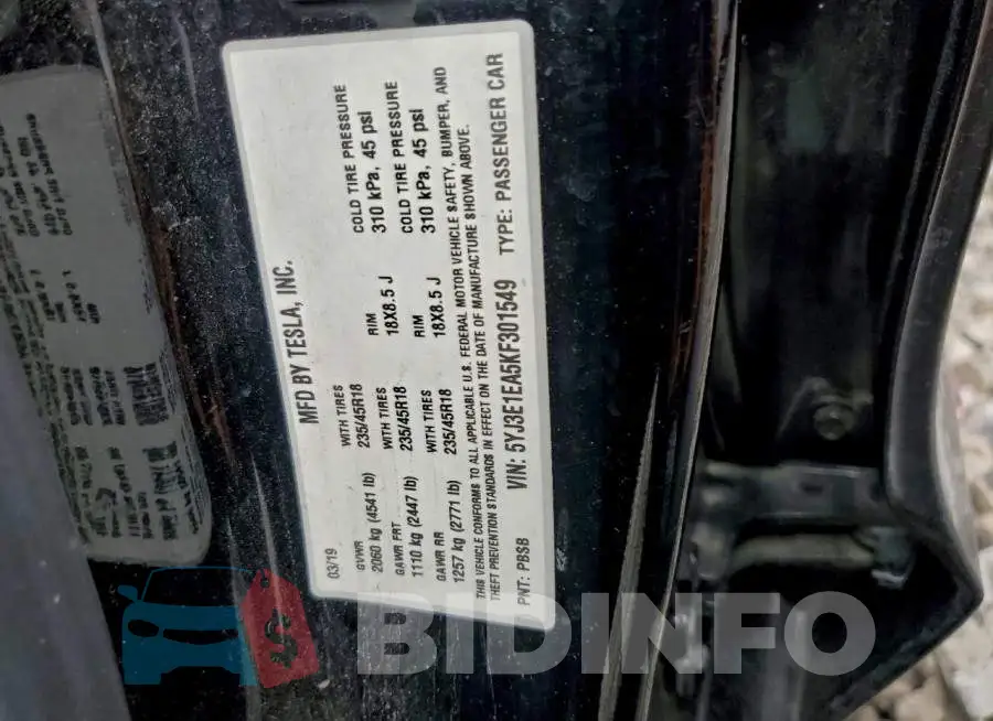 5YJ3E1EA5KF301549 Photo# 13