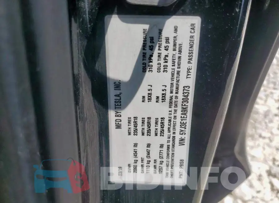 5YJ3E1EA9KF304373 Photo# 12