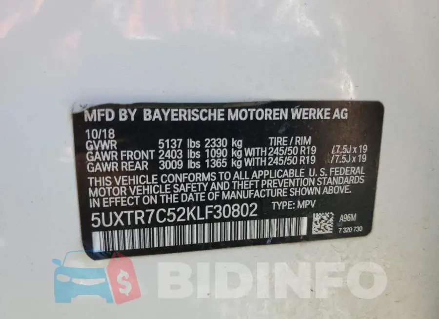 5UXTR7C52KLF30802 Photo# 13