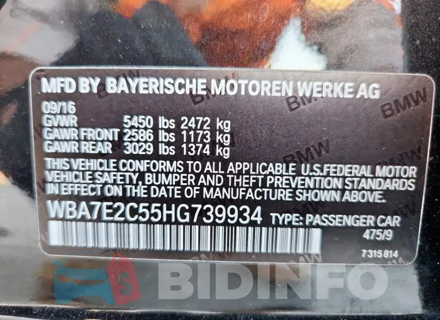 WBA7E2C55HG739934 Photo# 13