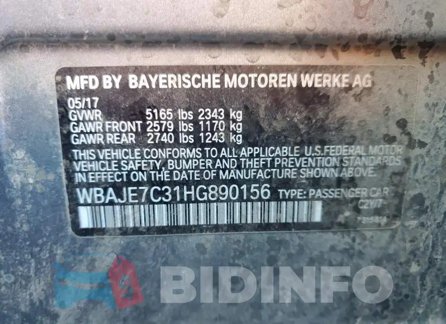 WBAJE7C31HG890156 Photo# 12