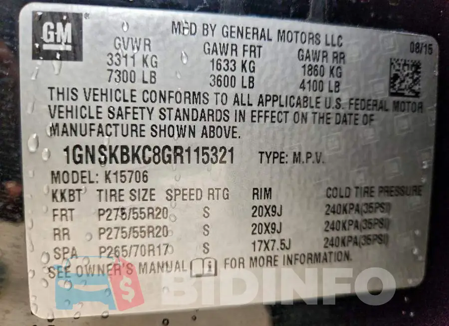 1GNSKBKC8GR115321 Photo# 14