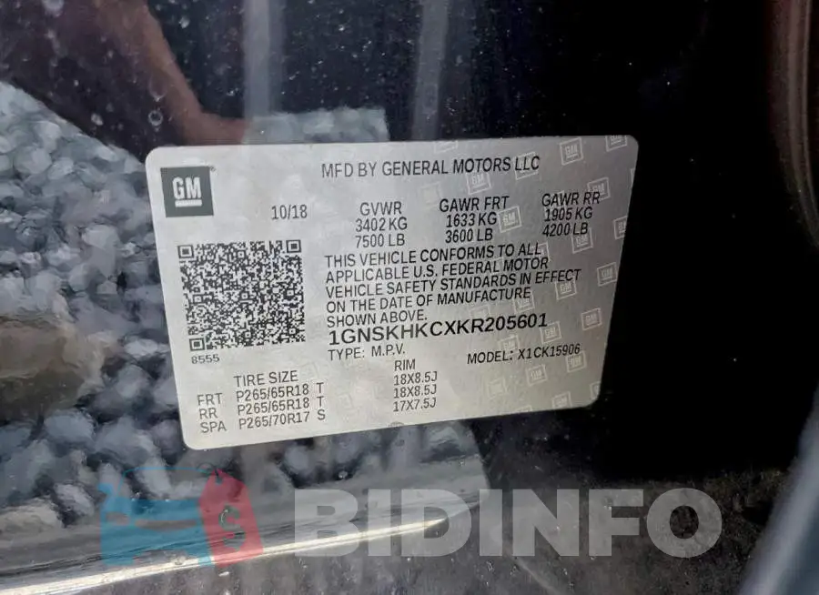 1GNSKHKCXKR205601 Photo# 13