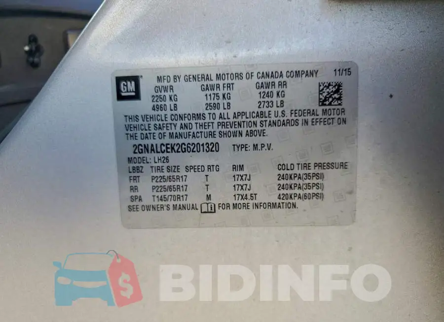 2GNALCEK2G6201320 Photo# 14