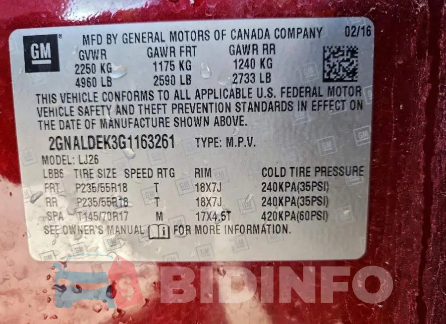 2GNALDEK3G1163261 Photo# 14