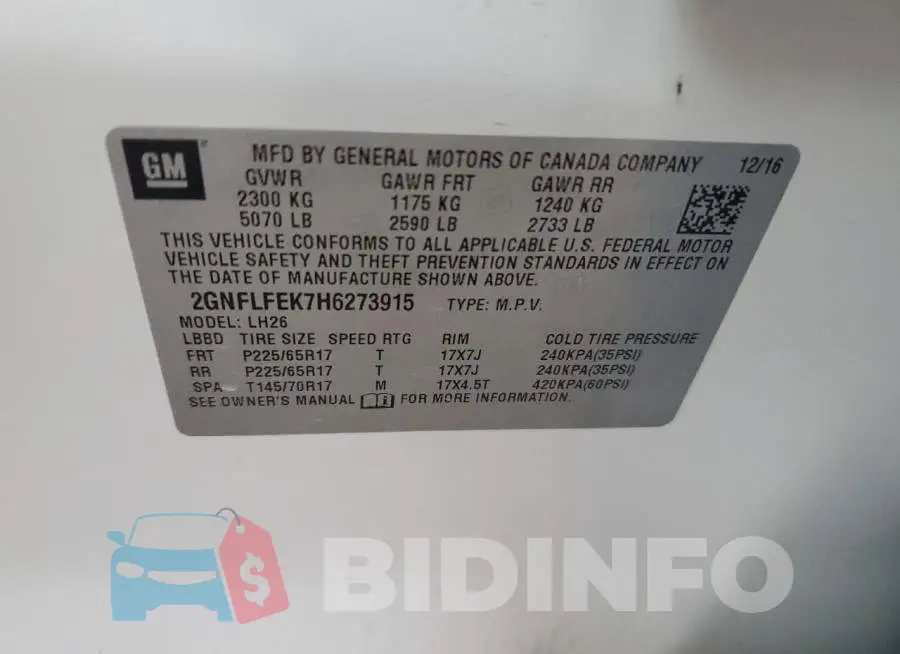 2GNFLFEK7H6273915 Photo# 13