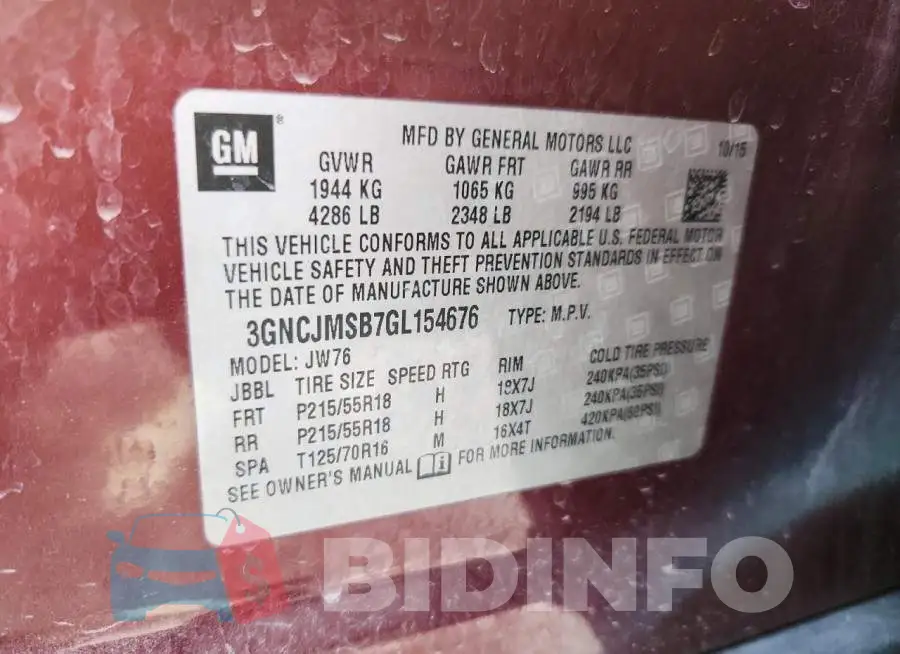 3GNCJMSB7GL154676 Photo# 12
