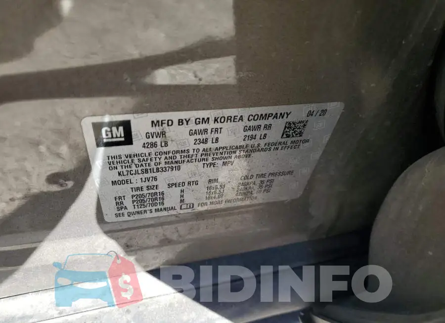 KL7CJLSB1LB337910 Photo# 13