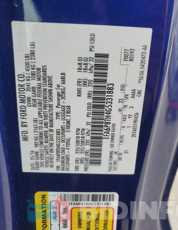 1FA6P8TH4G5331883 Photo# 12