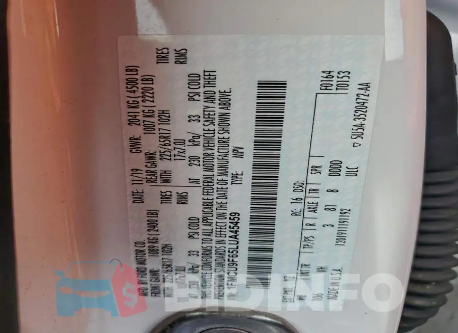 1FMCU9F65LUA45459 Photo# 12