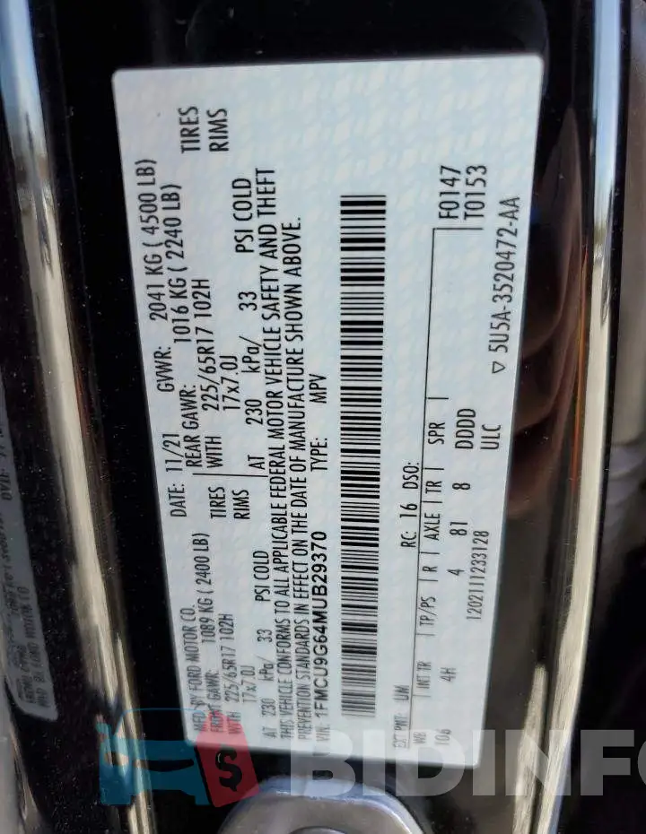 1FMCU9G64MUB29370 Photo# 13