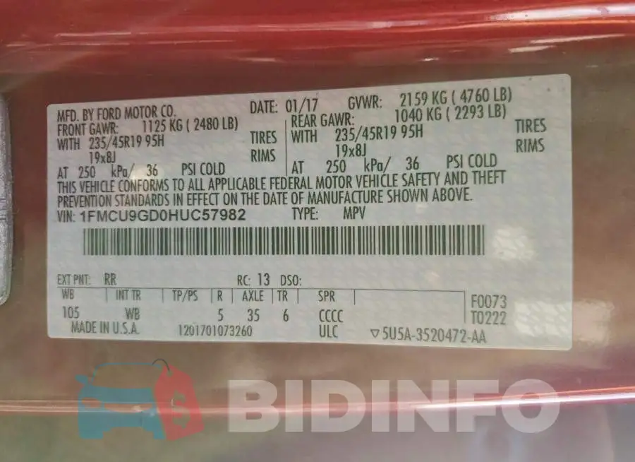 1FMCU9GD0HUC57982 Photo# 13