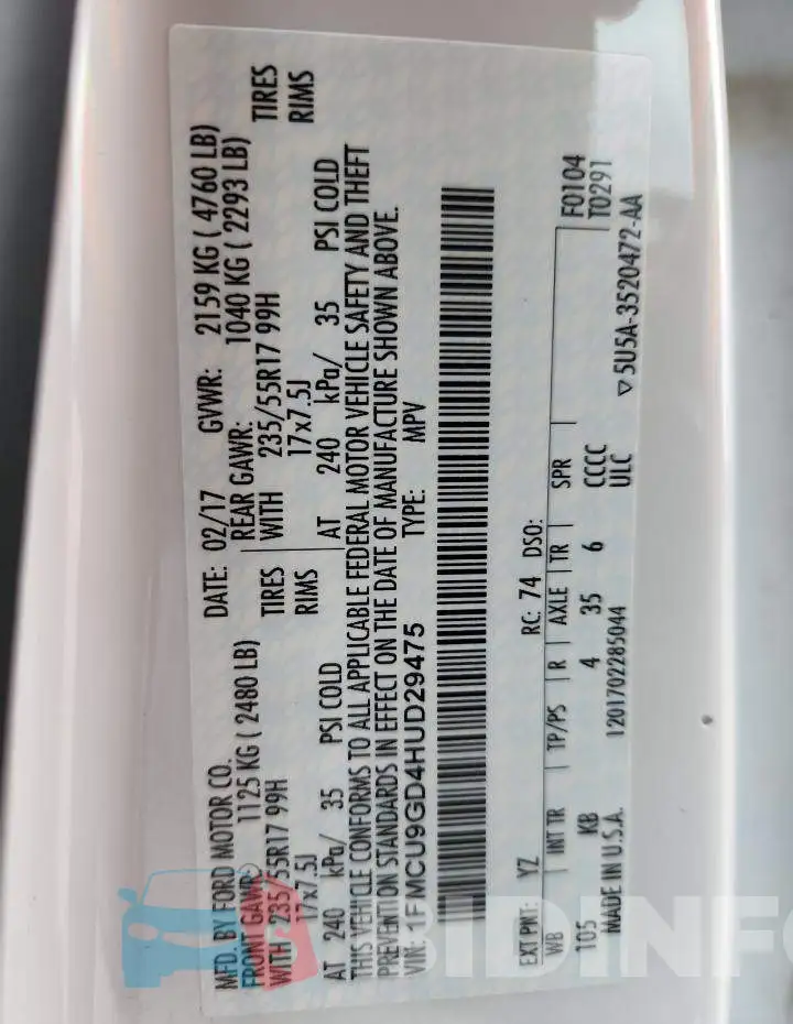 1FMCU9GD4HUD29475 Photo# 14
