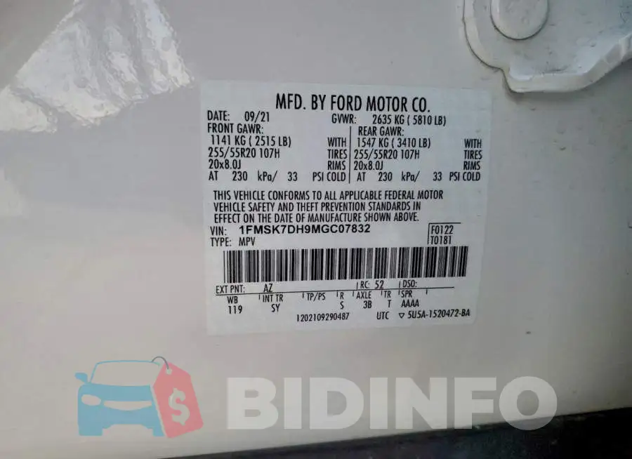 1FMSK7DH9MGC07832 Photo# 14
