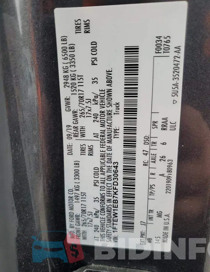 1FTEW1EB7KFD30643 Photo# 12