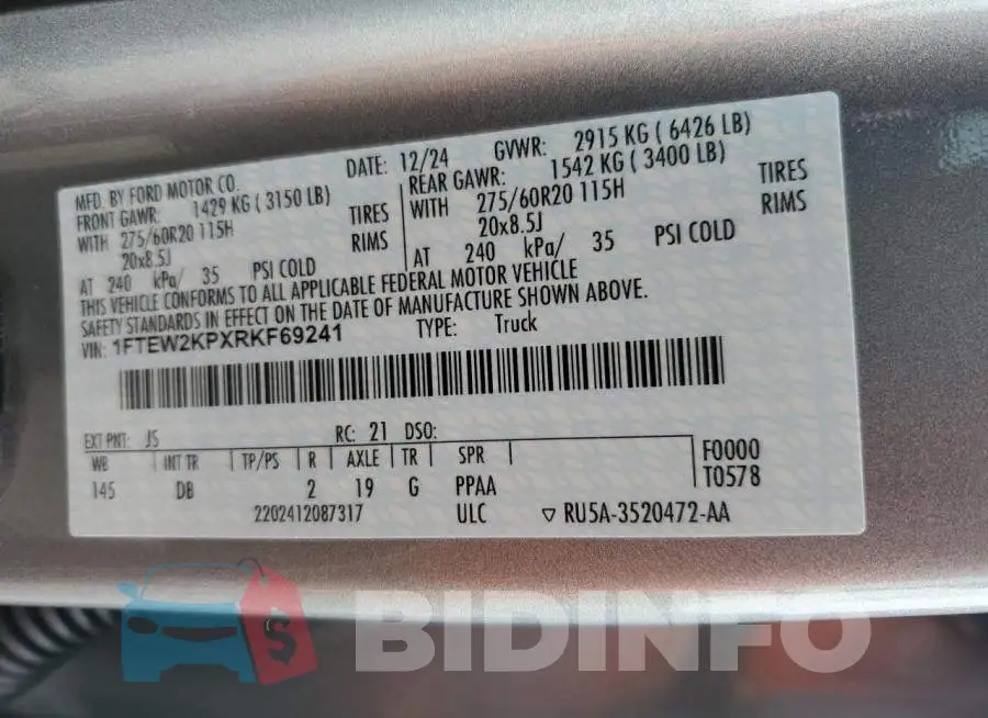 1FTEW2KPXRKF69241 Photo# 12