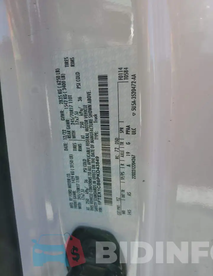 1FTEX1CB6PKD43849 Photo# 12