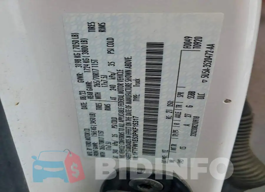1FTFW1E53PKF15317 Photo# 12
