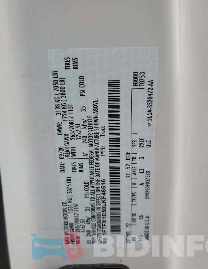 1FTFX1E50LKF46516 Photo# 12
