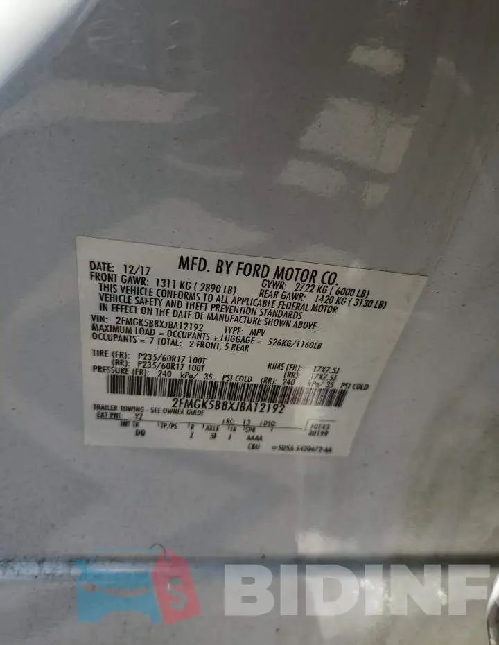 2FMGK5B8XJBA12192 Photo# 12