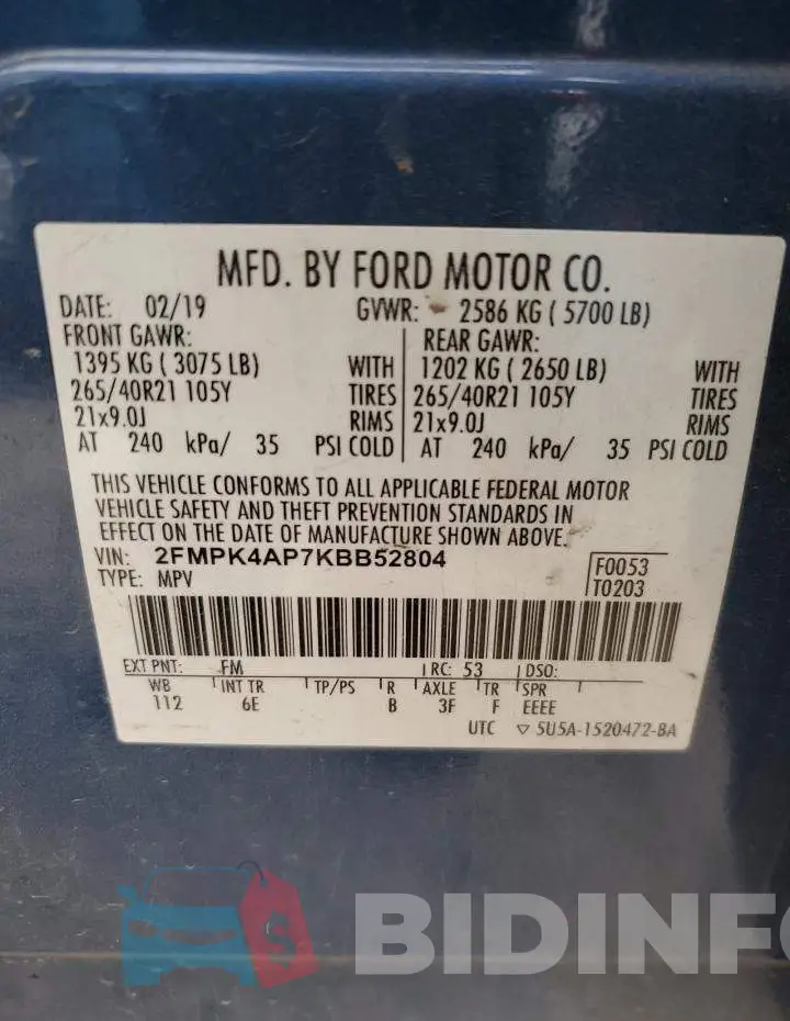 2FMPK4AP7KBB52804 Photo# 13