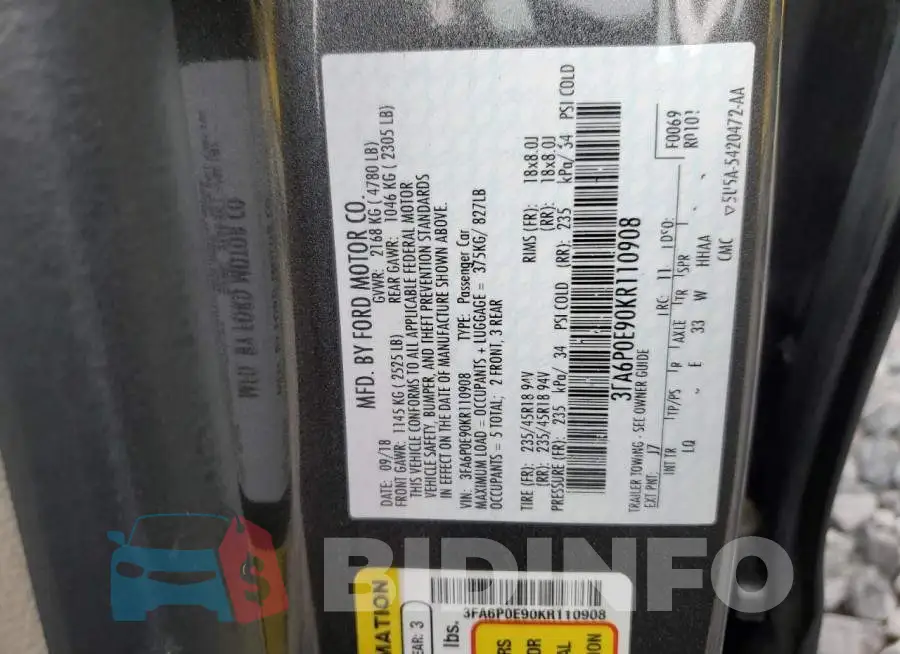 3FA6P0E90KR110908 Photo# 12