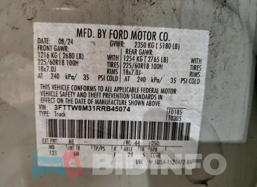 3FTTW8M31RRB45074 Photo# 13