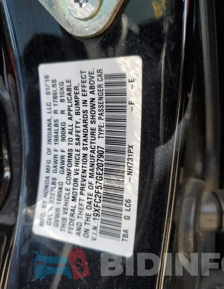 19XFC2F57GE207907 Photo# 12