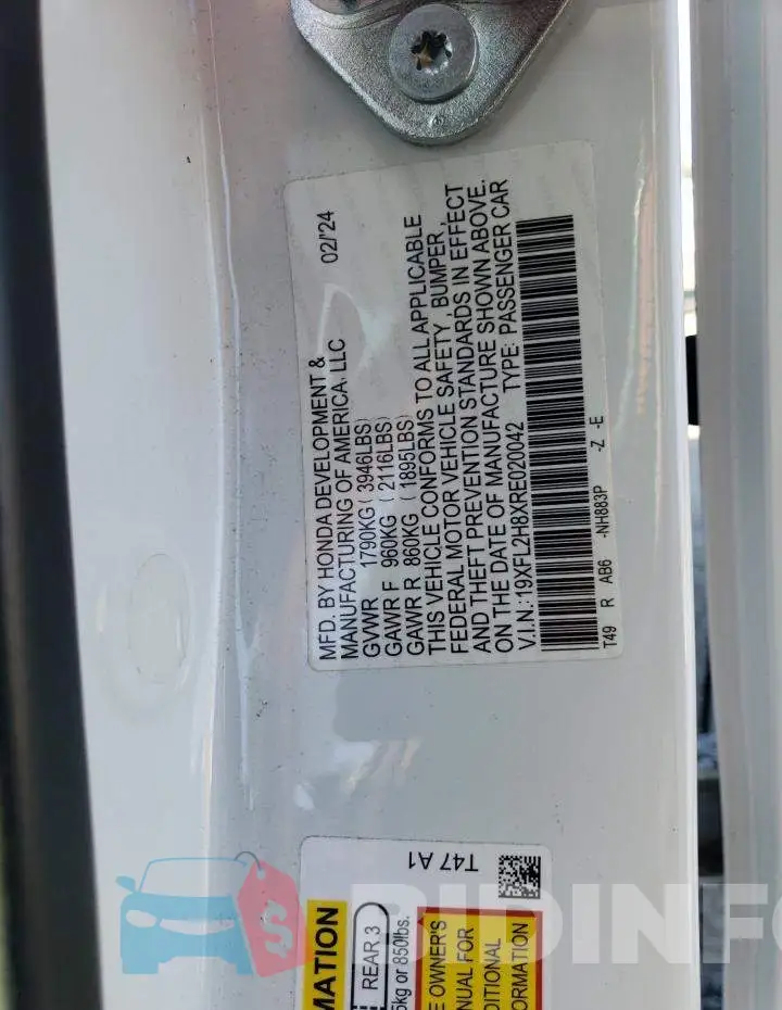 19XFL2H8XRE020042 Photo# 12