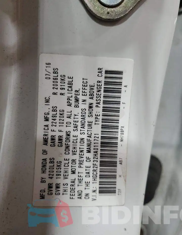 1HGCR2F32HA011721 Photo# 13