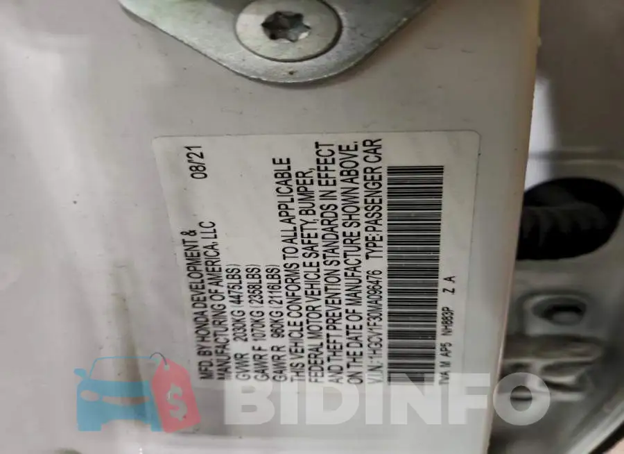1HGCV1F30MA096476 Photo# 12