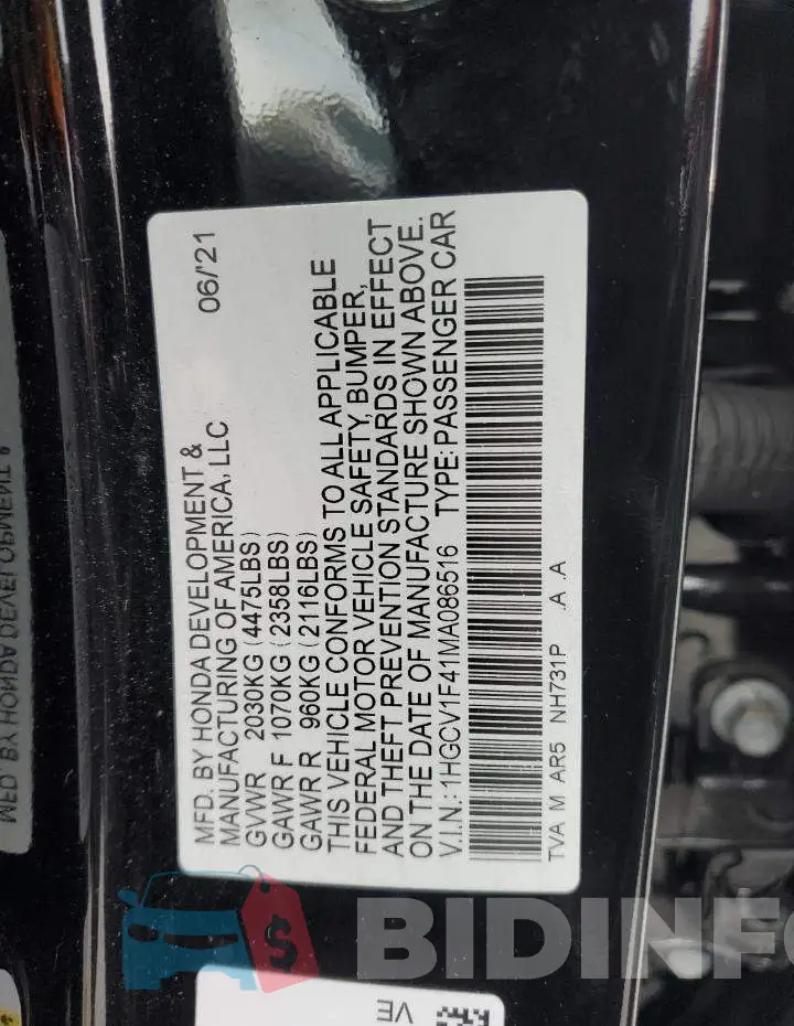 1HGCV1F41MA086516 Photo# 13