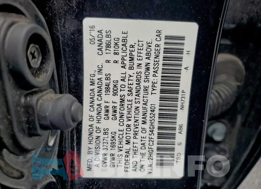 2HGFC2F54GH552401 Photo# 12